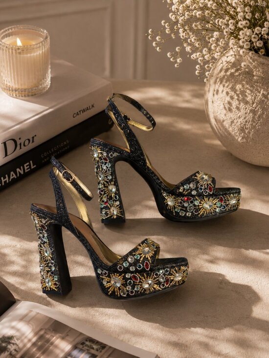 Gianni Bini Shoes - Gianni Bini Enchant-Ment Beaded Jewel Ornamented Platform Dress Sandals 8.5 NWOB